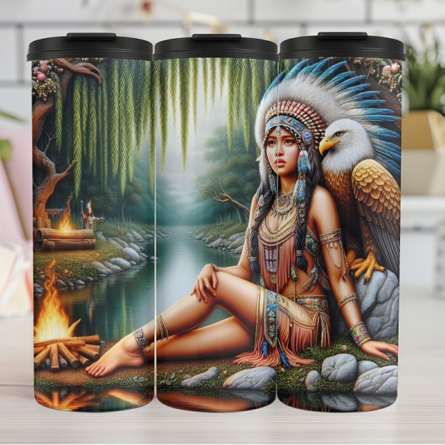 Native American Woman Spirit, Eagle, Riverside Thermal Tumbler (Creator Uploaded)