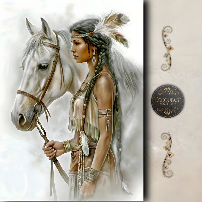 Native American Woman & White Horse Decoupage Tissue Paper (Native American Woman & White Horse Decoupage Tissue Paper)