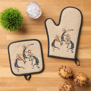 Native Americans Culture - Dancing Kokopelli 1 Oven Mitt & Pot Holder Set