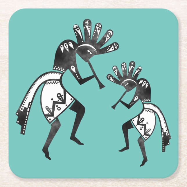 Native Americans Culture - Dancing Kokopelli 1 Square Paper Coaster (Front)