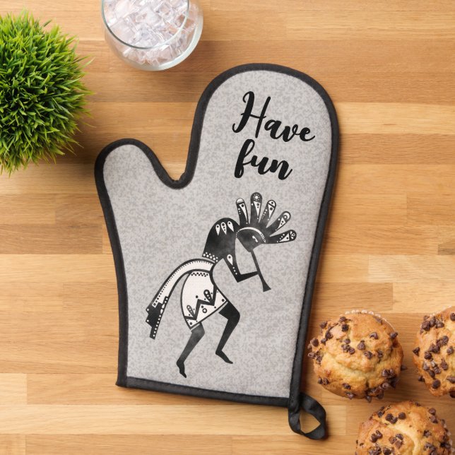 Native Americans Culture - Dancing Kokopelli 3 Oven Mitt (Top down)