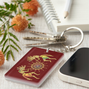 Native Americans Culture - Sun Dancing Kokopelli 3 Key Ring