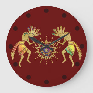Native Americans Culture - Sun Dancing Kokopelli 3 Large Clock