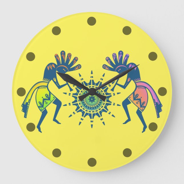 Native Americans Culture - Sun Dancing Kokopelli 5 Large Clock (Front)
