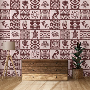 Native Americans Ethnic Symbols Brown Pattern Wallpaper