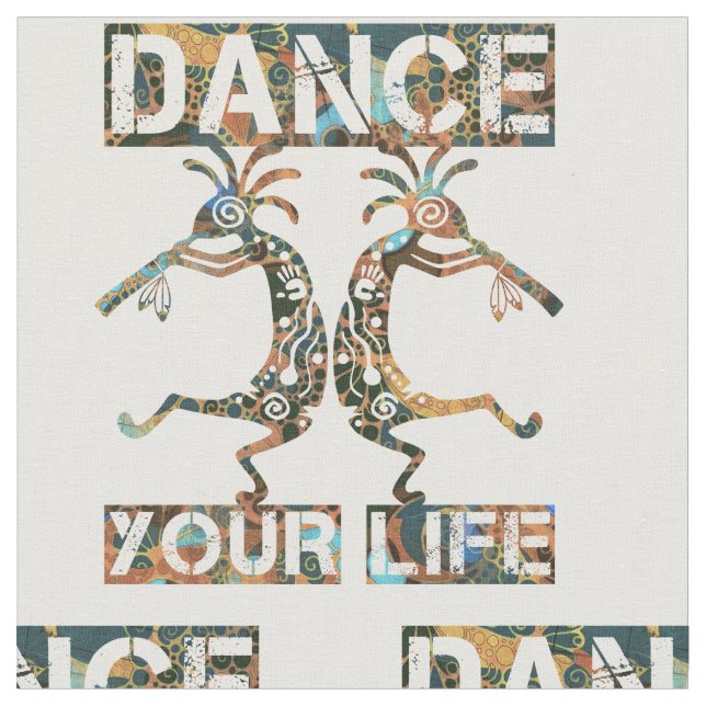 Native Americans Kokopelli - Dance Your Life 1 Fabric (Close Up)