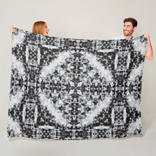 Native Apache Warrior Ceremonial Quilt Pattern Fleece Blanket (In Situ)