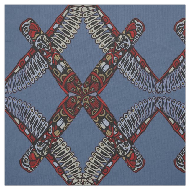 Native Art Fabric Eagle Totem Pole Tribal Fabric (Swatch)