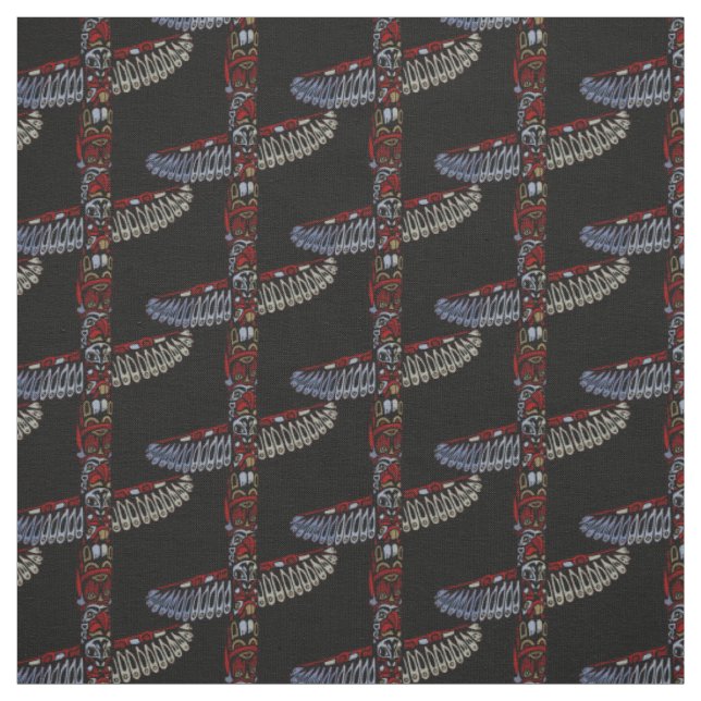 Native Art Fabric Eagle Totem Pole Tribal Fabric (Swatch)