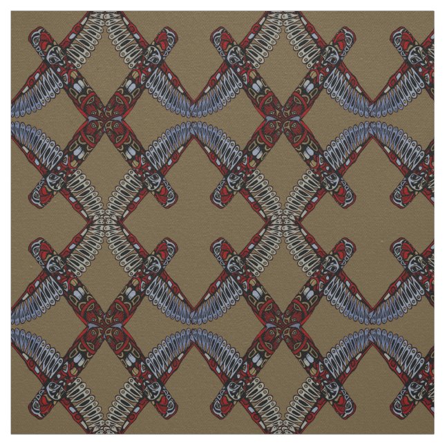 Native Art Fabric Eagle Totem Pole Tribal Fabric (Swatch)