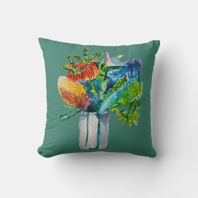 Native Australian Flowers watercolour Cushion (Front)