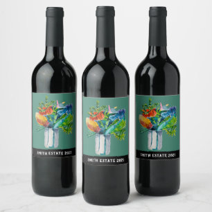 Native Australian Flowers watercolour Wine Label