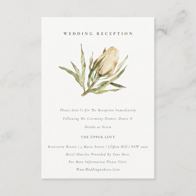 Native Banksia Watercolor Floral Wedding Reception Enclosure Card (Front)