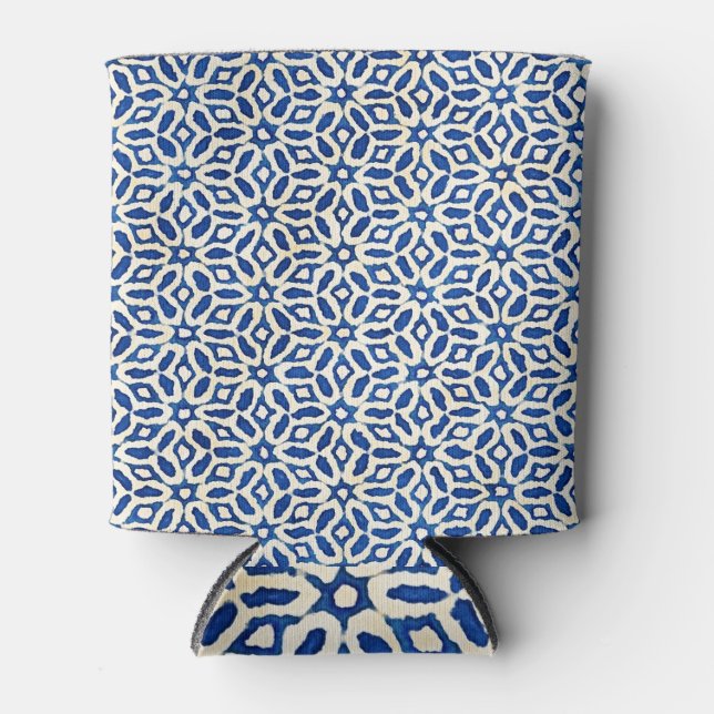 Native Batik Blue White Art Can Cooler (Front)