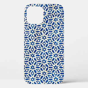 Native batik watercolor artistic blue and white pa iPhone 12 case