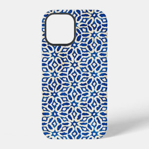 Native batik watercolor artistic blue and white pa iPhone 12 case