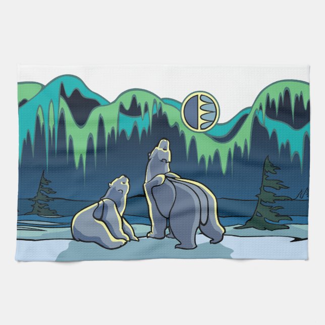 Native Bear Art Towel Polar Bear Tea Towel (Horizontal)