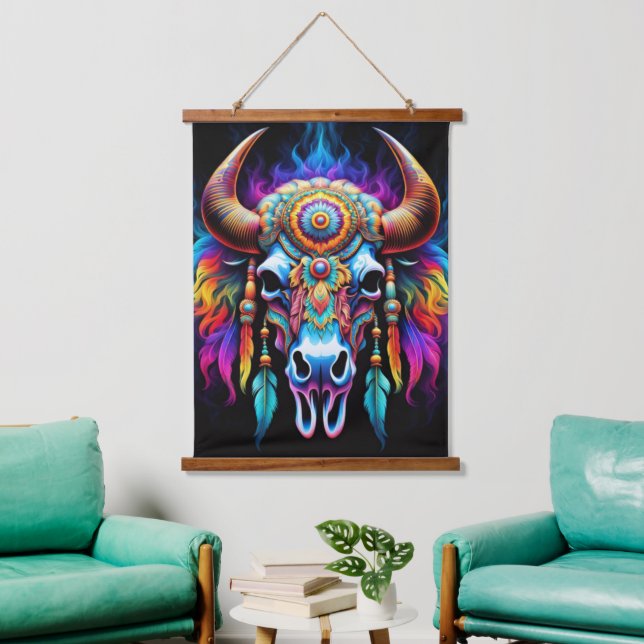 Native Bison Skull Hanging Tapestry (Living Room)