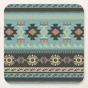 Native Blanket Pattern Square Paper Coaster