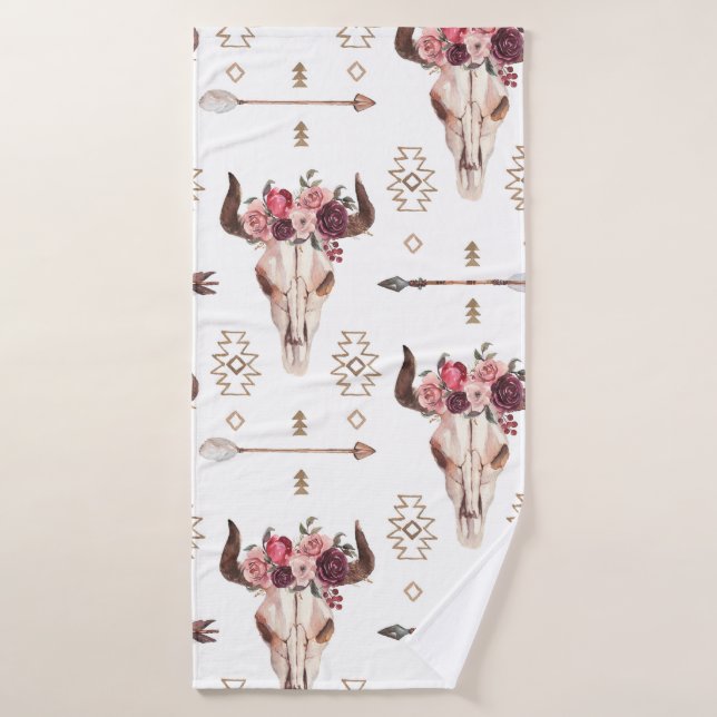 Native bull skul and arrows tribal seamless patter bath towel (Bath Towel)
