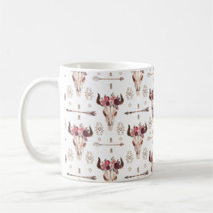 Native bull skul and arrows tribal seamless patter coffee mug