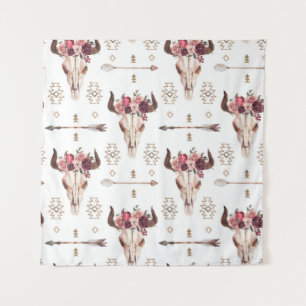 Native bull skul and arrows tribal seamless patter tapestry