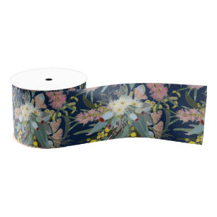 Native Bush Blooms Royal Blue Grosgrain Ribbon