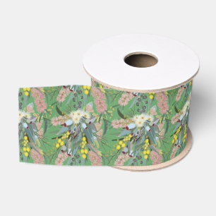 Native Bush Blooms Summer Green Grosgrain Ribbon