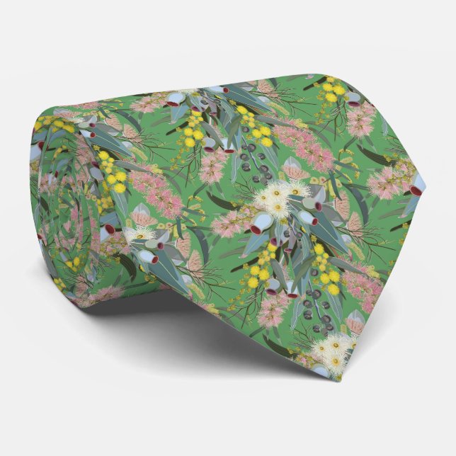 Native Bush Blooms Summer Green Tie (Rolled)