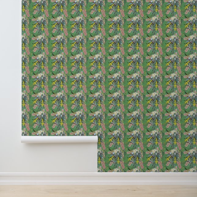 Native Bush Blooms Summer Green Wallpaper (Application)