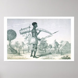 Native carrying a decorated ivory elephant tusk, f poster