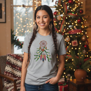 Native Christmas Tree Dream Catcher Feather T-Shirt