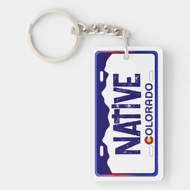 Native Colorado blue license plate keychain (Front)