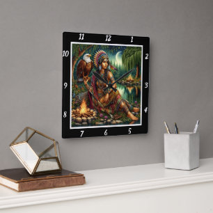 Native Dawn: Eagle's Cry Forest's Light Square Wall Clock