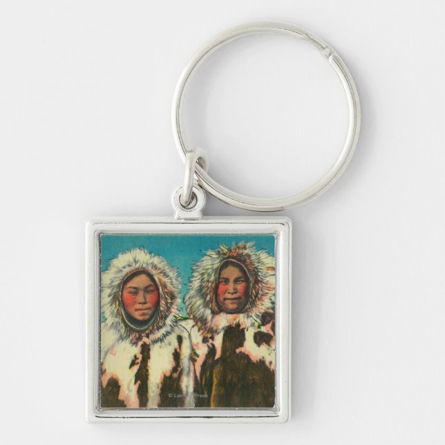 Native Eskimo Girls in AlaskaState Key Ring (Front)