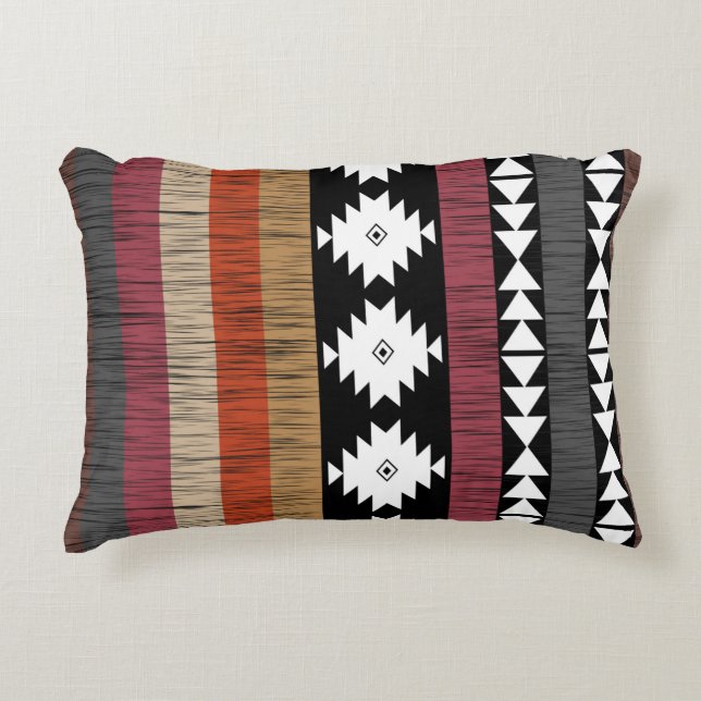 Native Ethnic Colourful Lines Pattern  Decorative Cushion (Front)