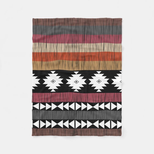 Native Ethnic Colourful Lines Pattern  Fleece Blanket (Front)