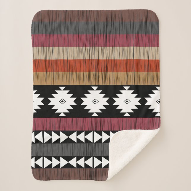 Native Ethnic Colourful Lines Pattern  Sherpa Blanket (Front)
