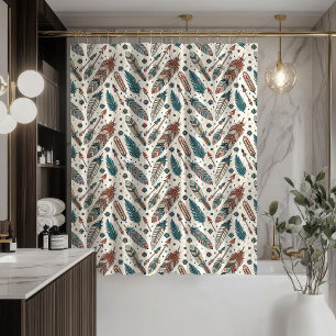 Native Feather Curtain Earthy Tribal Bathroom Look
