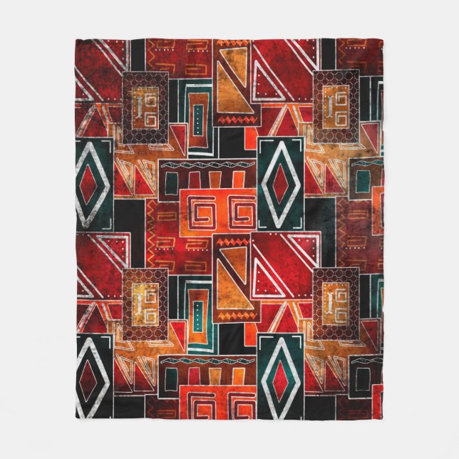 Native folk grunge ornamental pattern background fleece blanket (Front)