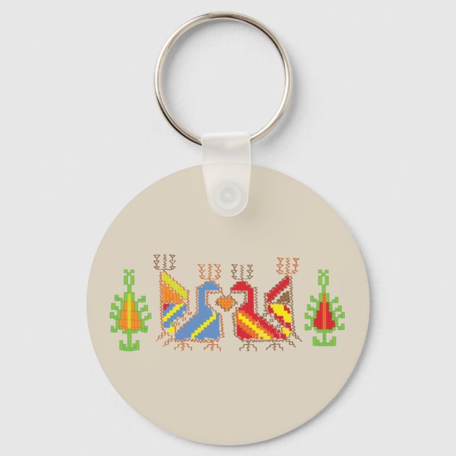 Native Geometric Pattern  Button Key Ring (Front)