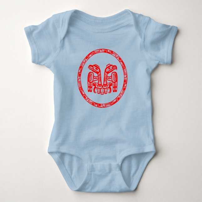Native Haida Pacific Northwest Double Red Eagle Baby Bodysuit (Front)