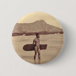 Native Hawaiian Surfer, c. 1890 6 Cm Round Badge