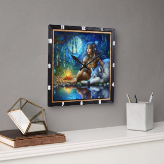 Native Hidden Trail: Forest Heartbeat Art Square Wall Clock