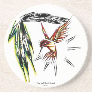 Native hummingbird totem style coaster