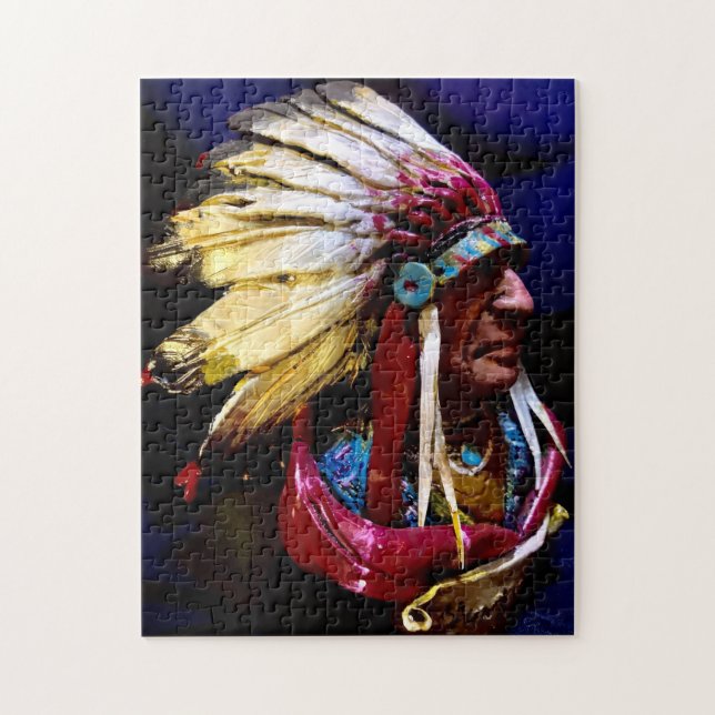 Native "Hunkpapa Chief" rare original art Puzzle (Vertical)
