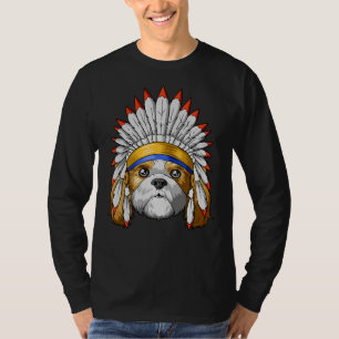 Native Indian American Shih Tzu Feather Headdress T-Shirt