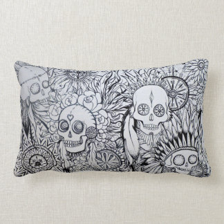 native indian skull, feathers & flowers cushion