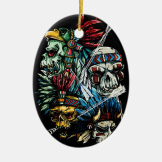 Native Indian Skull Skeleton Ceramic Tree Decoration
