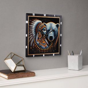 Native Indian Spirit and Nature in Art Square Wall Clock